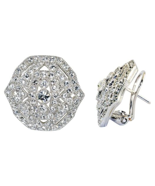 Pendientes cortos novia estilo vintage de plata de ley rodinada con cristales Swarovski