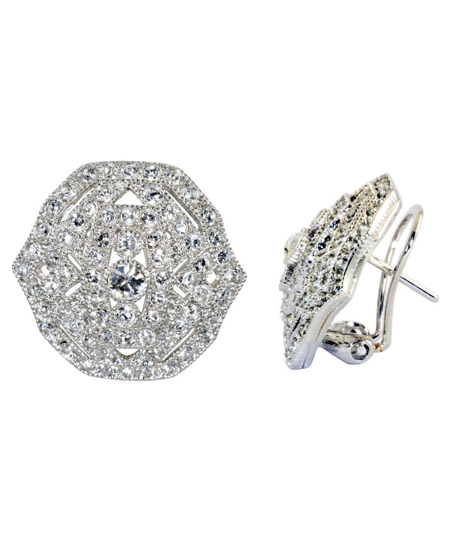 Pendientes cortos novia estilo vintage de plata de ley rodinada con cristales Swarovski Pendientes cortos novia estilo vintage de plata de ley rodinada con cristales Swarovski