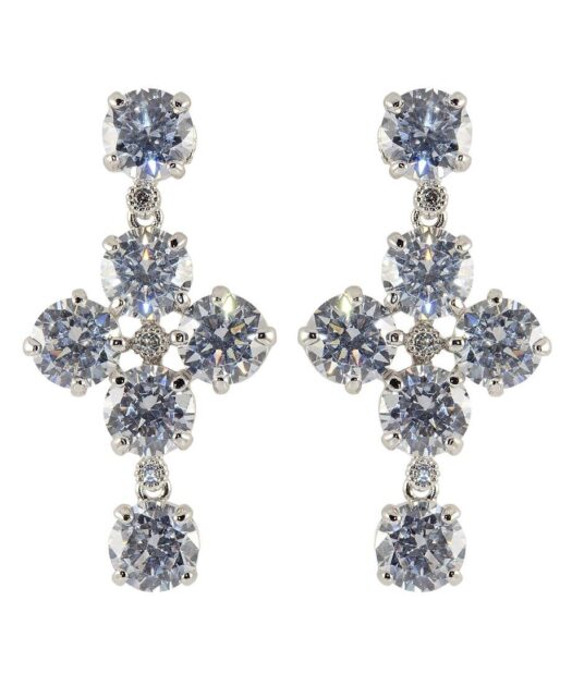 Pendientes cruz circonitas blancas de plata rodiada