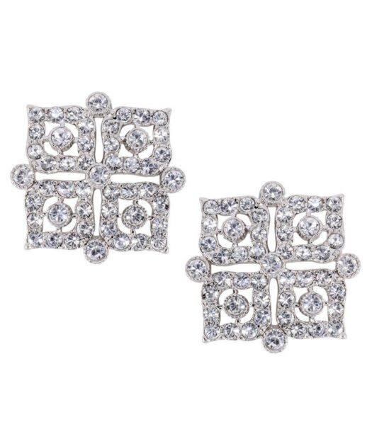 Pendientes cuadrados brillantes de plata rodinada con cristales Swarovski