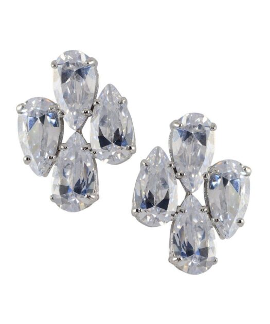 Pendientes cuatro circonitas blancas de plata de ley rodiada
