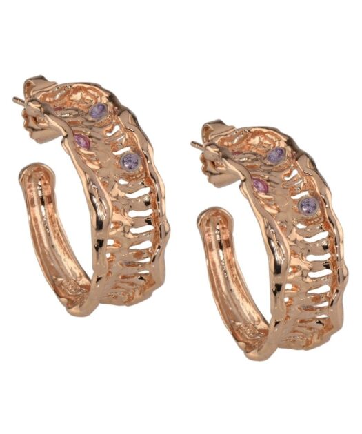 Pendientes de aro bronce rosa con cristales de colores