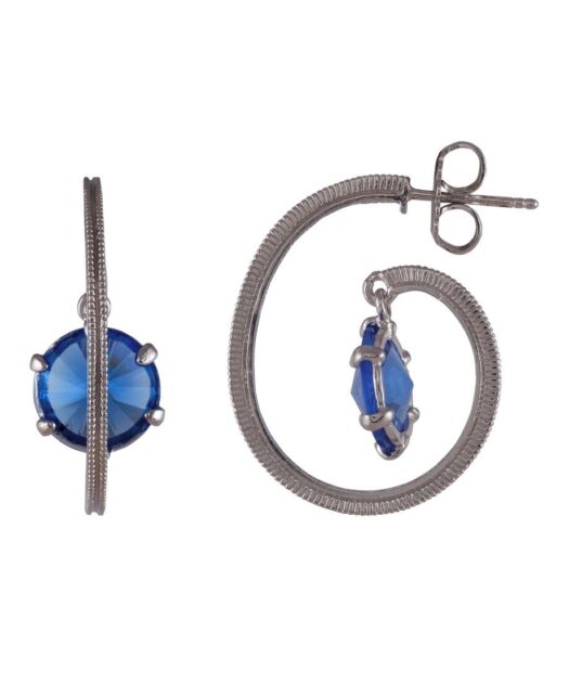 Pendientes de aro con círculo azul en plata de ley rodinada