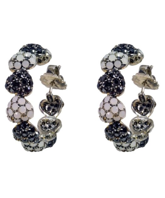 Pendientes de aro corazones negros y blancos fabricados en plata