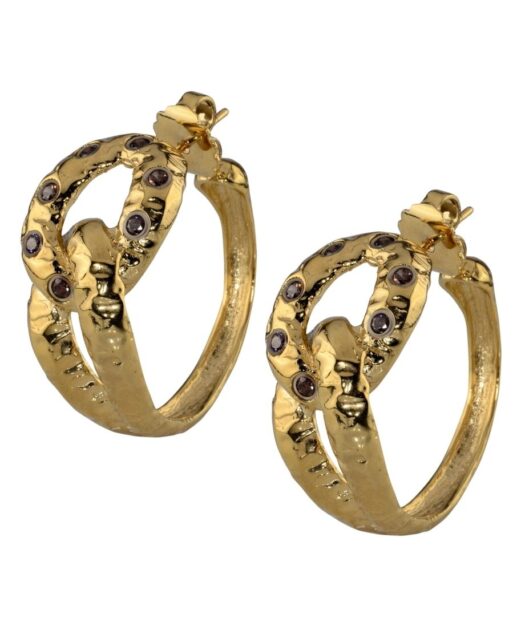 Pendientes de aro dorados con dos eslabones fabricados en bronce