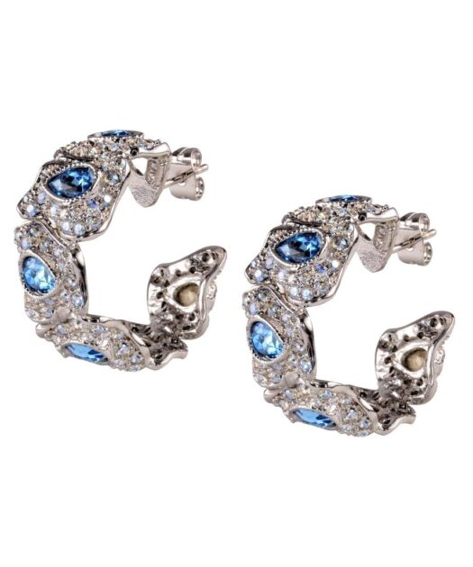 Pendientes de aro étnicos plata rodinada con Swarovski Elements