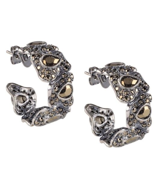 Pendientes de aro étnicos plata vieja con cristales Swarovski marrones