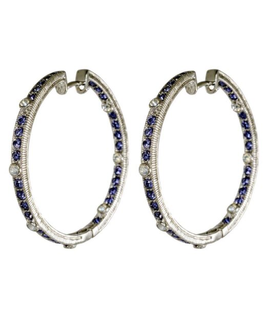 Pendientes de aro finos de plata bañada en oro con cristales azules