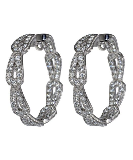 Pendientes de aro grandes de plata de ley rodinada con cristal Swarovski