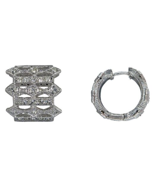 Pendientes de aro pequeños para novia de plata rodinada con Swarovski