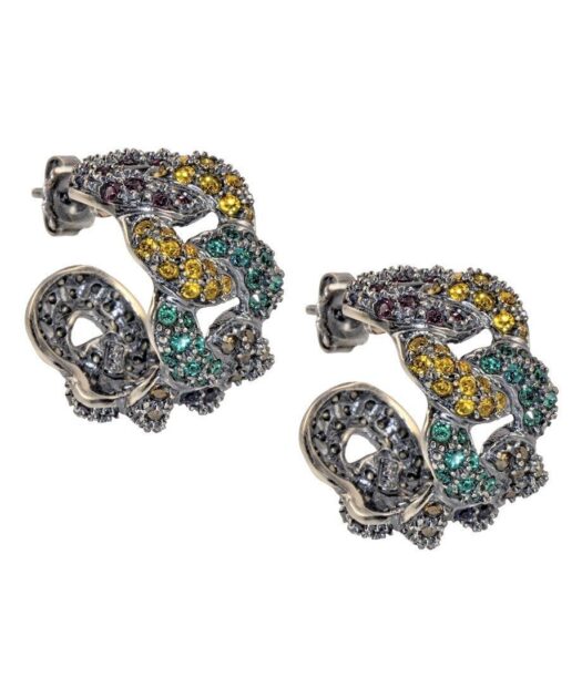 Pendientes de aro plata de colores con cristales Swarovski y cierre de presión