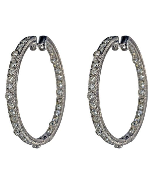 Pendientes de aro Swarovski Elements blancos de plata de ley rodinada