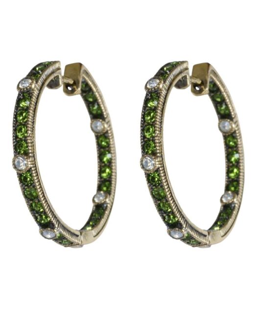 Pendientes de aro verdes y dorados de plata de ley con cristal Swarovski