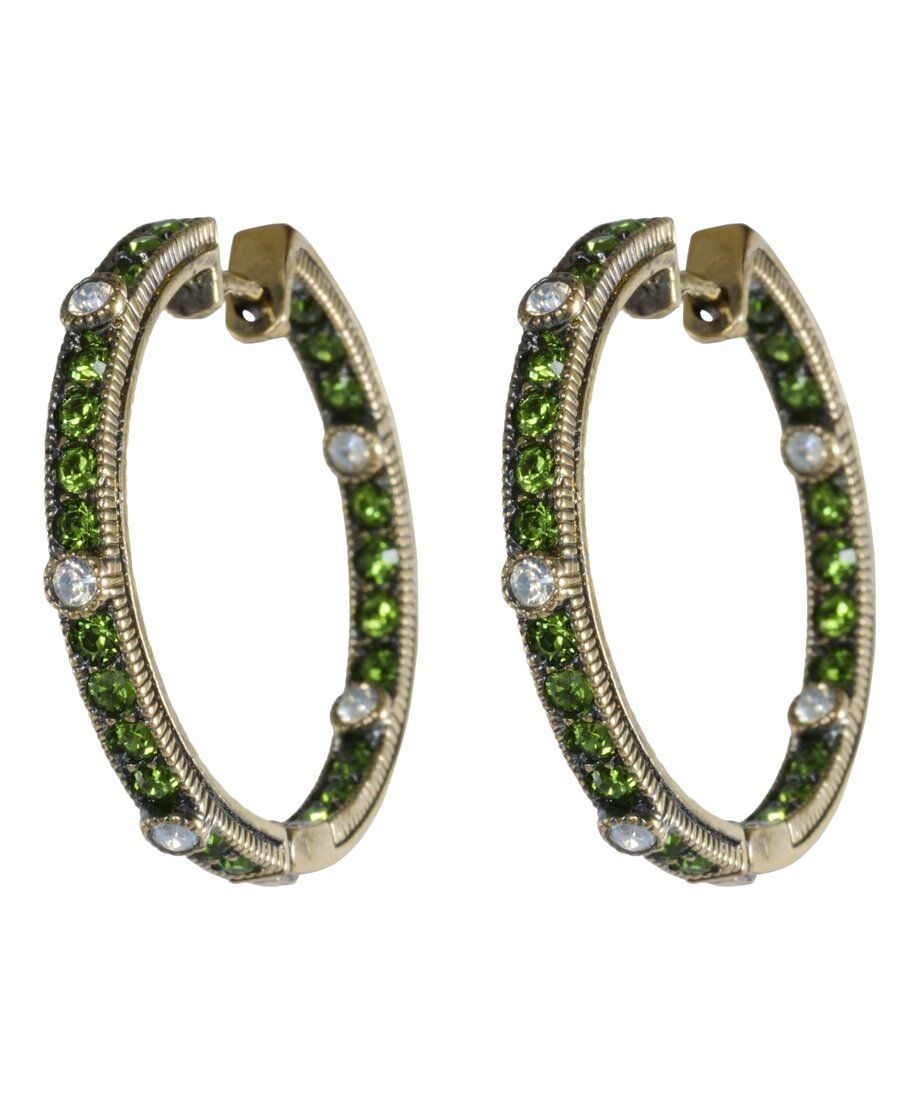 Pendientes de aro verdes y dorados de plata de ley con cristal Swarovski Pendientes de aro verdes y dorados de plata de ley con cristal Swarovski