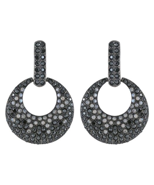 Pendientes de aros grandes negros y blancos en plata de ley con Swarovski Elements