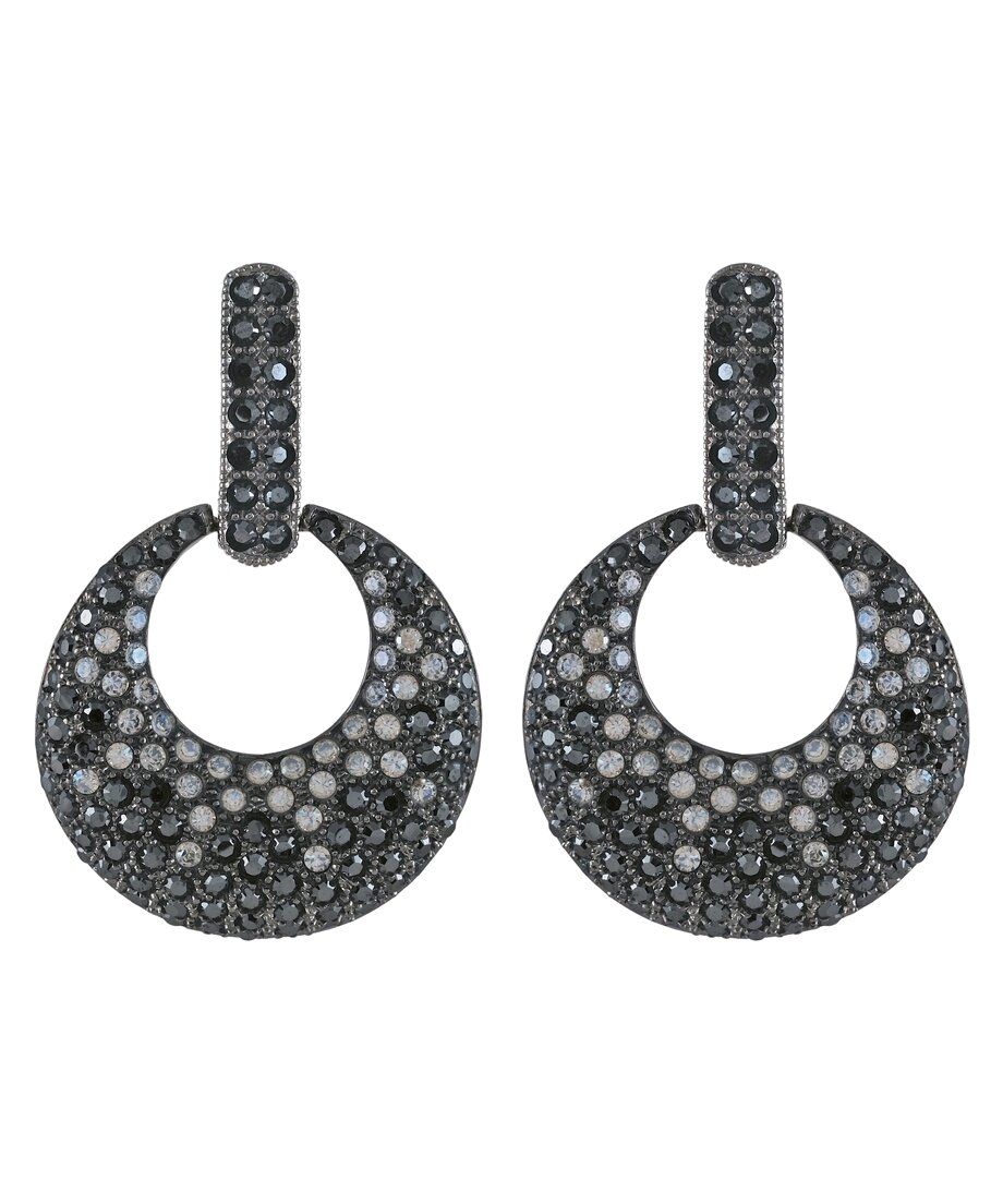 Pendientes de aros grandes negros y blancos en plata de ley con Swarovski Elements Pendientes de aros grandes negros y blancos en plata de ley con Swarovski Elements