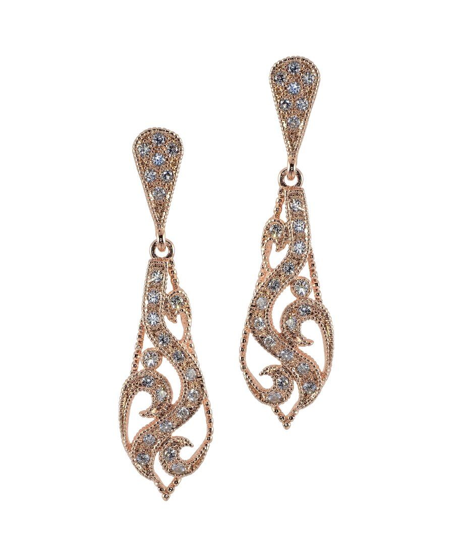 Pendientes de boda en oro rosa de plata con cristales Swarovski brillantes Pendientes de boda en oro rosa de plata con cristales Swarovski brillantes
