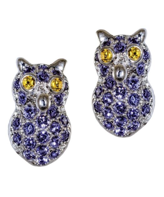 Pendientes Buho de plata rodinada y cristales de Swarovski en diversos tonos