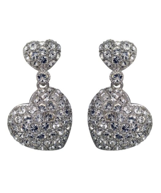 Pendientes de corazón en plata rodinada con Swarovski