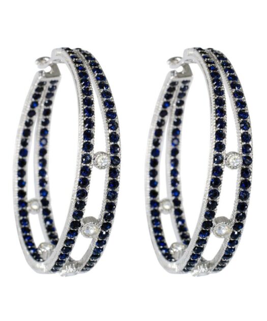 Pendientes de doble aro azules en plata rodinada con Swarovski Elements