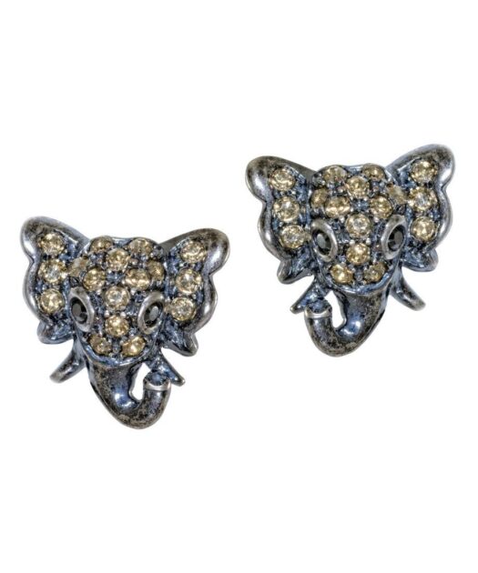 Pendientes Elefante de plata y cristales de Swarovski en tonos marrones