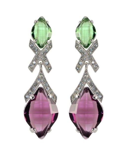 Pendientes de facetadas verdes y malvas en plata rodinada