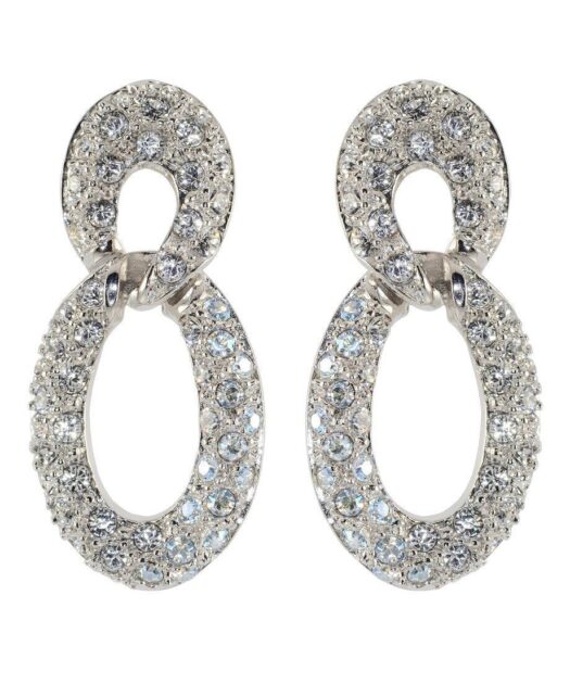 Pendientes de plata con dos eslabones y cristales Swarovski blancos