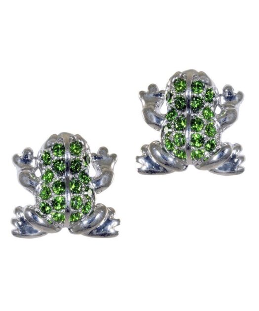 Pendientes Rana de plata rodinada y cristales de Swarovski en tonos verdes