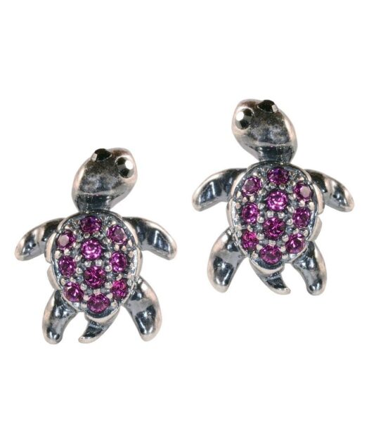 Pendientes Tortuga de plata envejecida y cristales de Swarovski