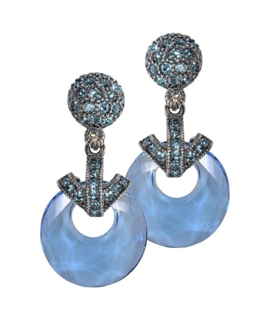 Pendientes discos azul cielo de plata rodinada con cristales Swarovski