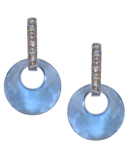 Pendientes discos azules de plata rodinada con cristales Swarovski y cierre de presión