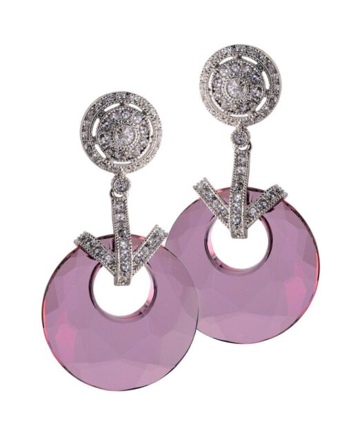 Pendientes discos malvas Swarovski en plata de ley con un baño de rodio