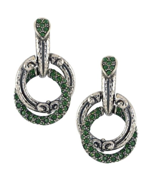 Pendientes doble aro plata Swarovski verdes