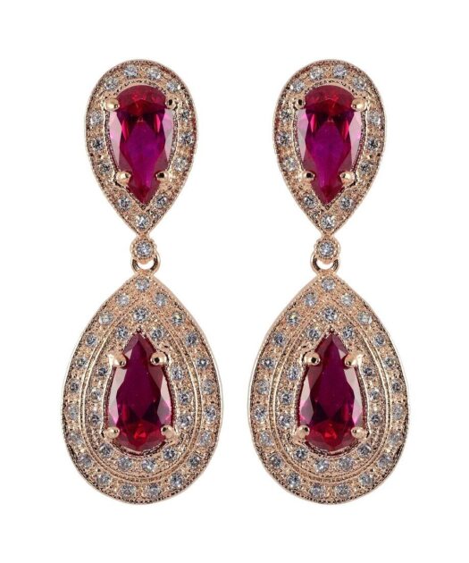 Pendientes doble roseta circonitas color de plata rosa
