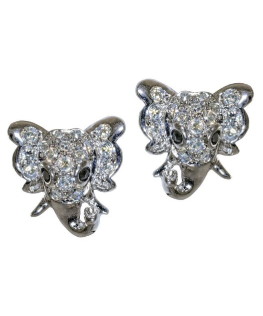 Pendientes Elefante de plata y cristales de Swarovski en tonos blancos