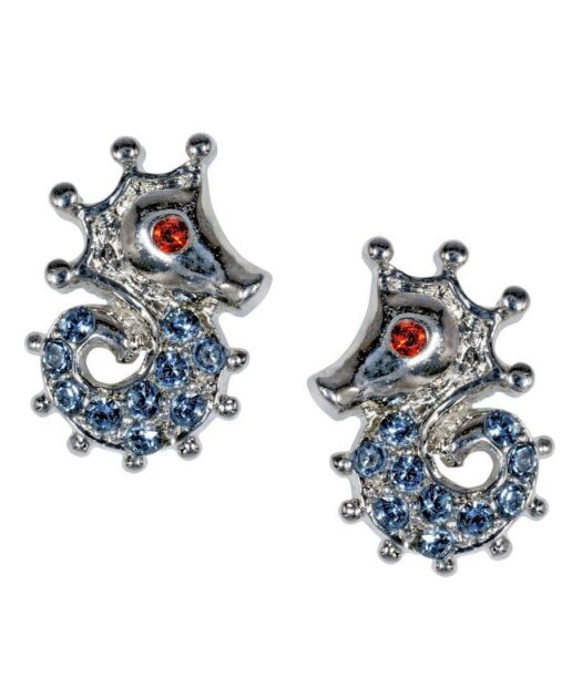 Pendientes Caballito de Mar de plata rodinada y cristales de Swarovski