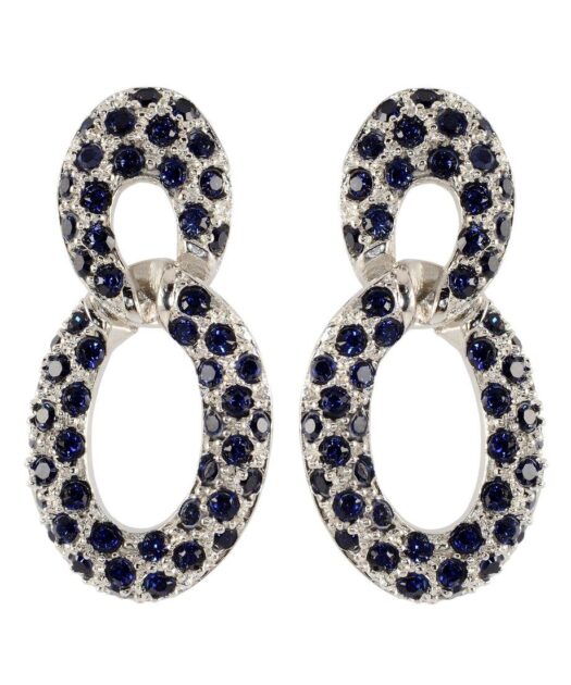 Pendientes eslabones con cristales azules en plata de ley rodinada