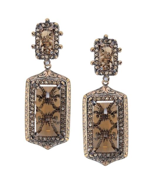 Pendientes estilo étnico de plata de ley con cristales color fumé