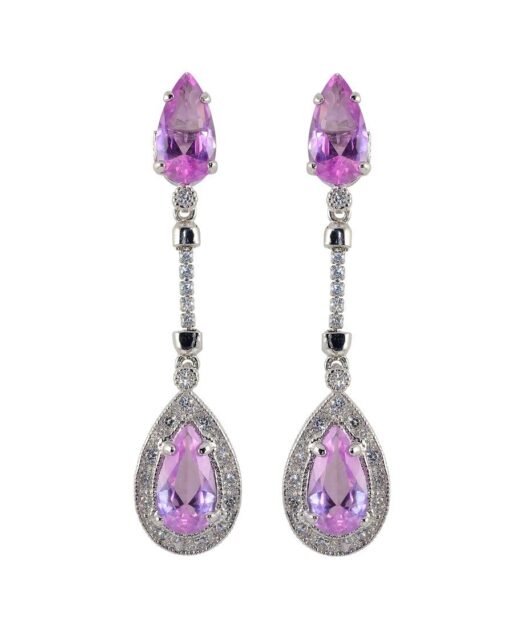 Pendientes estrechos circonitas color malva de plata de primera ley