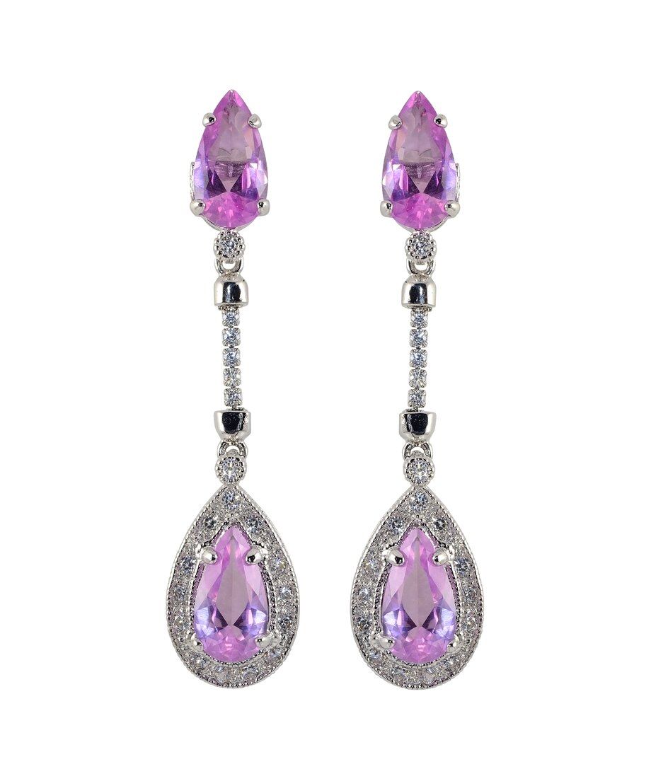 Pendientes estrechos circonitas color malva de plata de primera ley