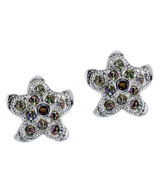 Pendientes Estrella de Mar de plata rodinada y cristales de Swarovski en tonos oscuros