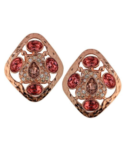 Pendientes étnicos escudo rosa de plata bañada en oro