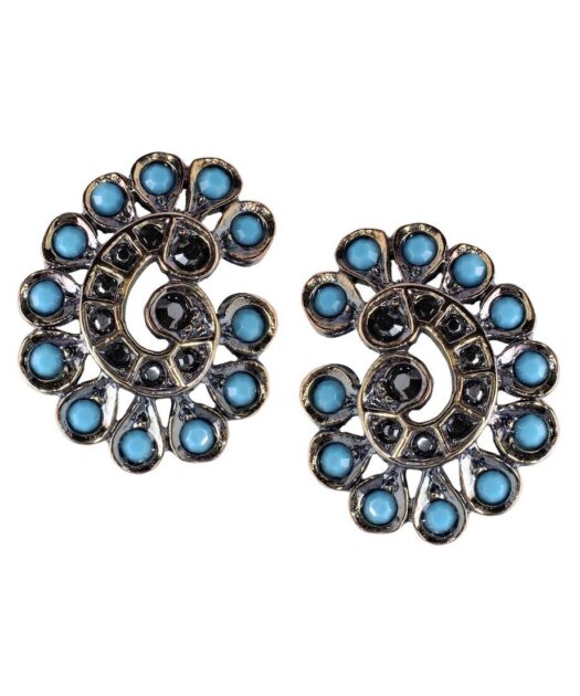 Pendientes étnicos espiral azul de plata de ley