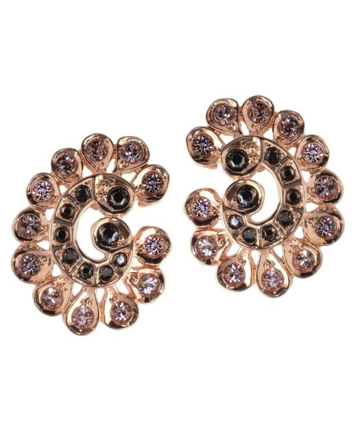 Pendientes étnicos espiral rosa de plata de primera ley bañada en oro