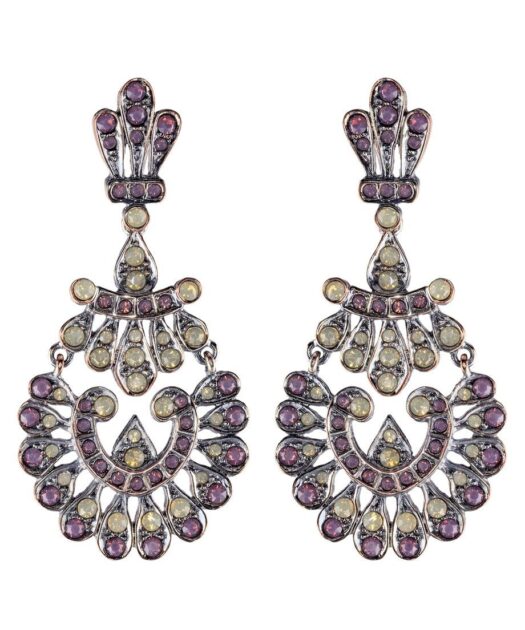 Pendientes étnicos plata rodinada con cristales de Swarovski
