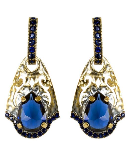 Pendientes etruscos azules y dorados de plata de ley con Swarovski Elements