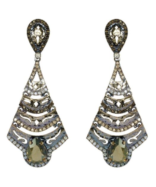 Pendientes etruscos con cristales de color marrón en plata de ley bañada en oro vintage