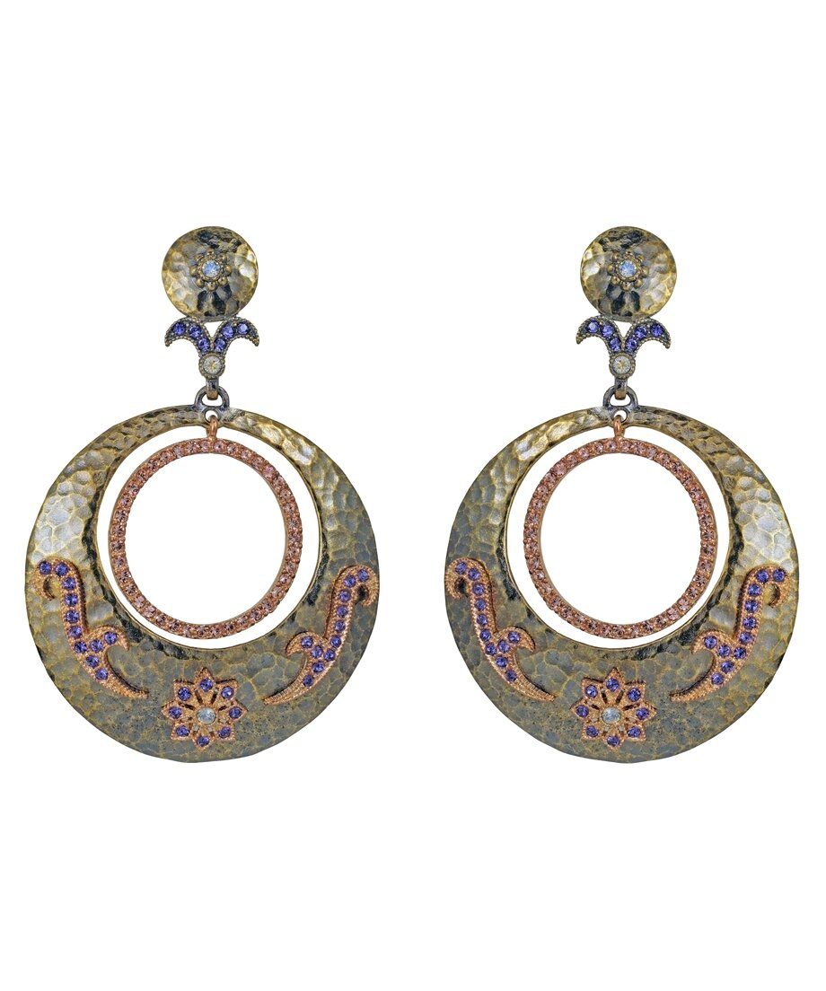 Pendientes etruscos de aro grande en plata de ley con Swarovski Pendientes etruscos de aro grande en plata de ley con Swarovski