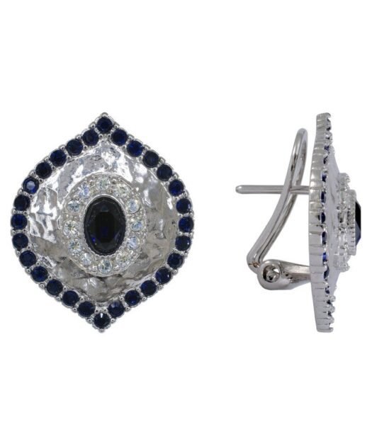 Pendientes etruscos de cierre omega en plata con cristales Swarovski azules