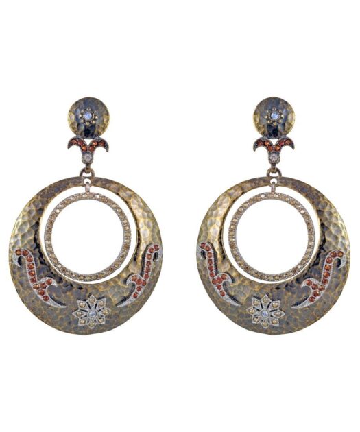 Pendientes etruscos de doble aro en plata de ley con cristales Swarovski